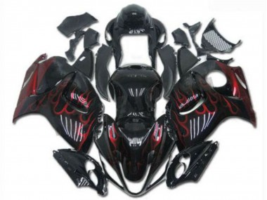 Carénages Moto Suzuki GSXR 1300 Hayabusa 2008-2020 - Noir Brillant Rouge Flamme