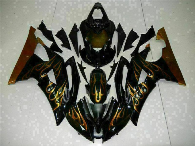 Carénages Moto Yamaha YZF R6 2008-2016 - Noir Brillant Or Flamme