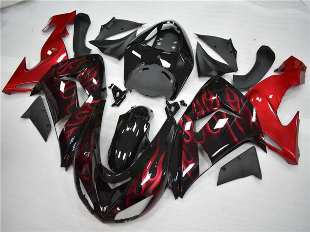 Carénage Moto Kawasaki ZX10R 2006-2007 - Noir Brillant Rouge Flamme