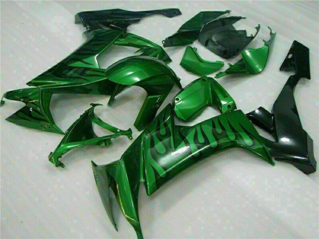 Carénages Moto Kawasaki ZX10R 2008-2010 - Noir Brillant Vert Flamme