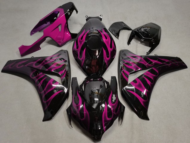 Carénages Moto Honda CBR1000RR 2008-2011 - Noir Brillant Rose Flamme