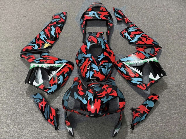 Carénages Moto Honda CBR600RR 2003-2004 - Rouge Bleu Camouflage Requin