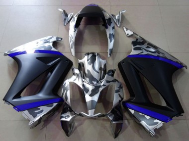 Carénages Moto Honda VFR 800 2002-2013 - Gris Camouflage Bleu Noir Mat