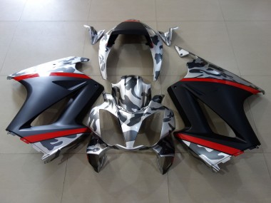 Carénages Moto Honda VFR 800 2002-2013 - Gris Camouflage Rouge Noir Mat