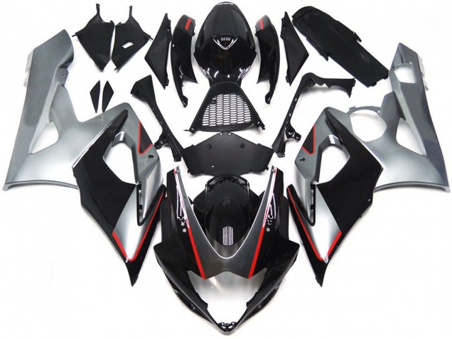 Carénages Moto Suzuki GSXR 1000 2005-2006 - Noir Brillant Argent Rouge