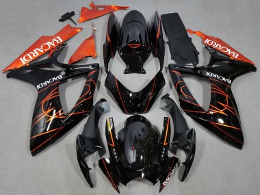 Carénages Moto Suzuki GSXR 600 / GSXR 750 2006-2007 - Noir Brillant Orange Bacardi