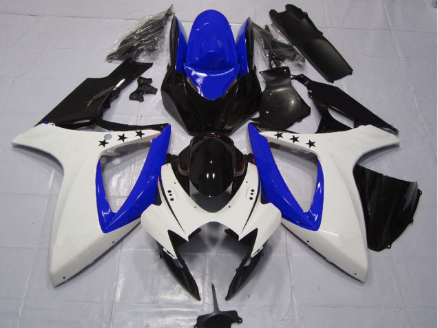 Carénages Moto Suzuki GSXR 600 / GSXR 750 2006-2007 - Blanc Bleu Noir Brillant Étoile