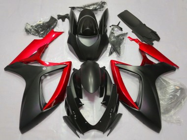 Carénages Moto Suzuki GSXR 600 / GSXR 750 2006-2007 - Noir Mat Rouge