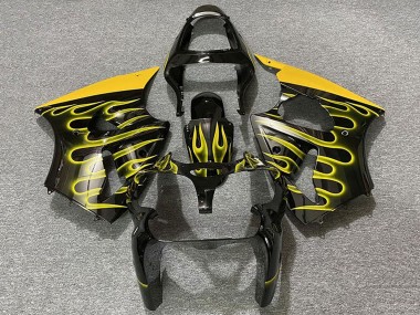 Carénages Moto Kawasaki ZX6R 2000-2002 - Noir Brillant Jaune Flamme