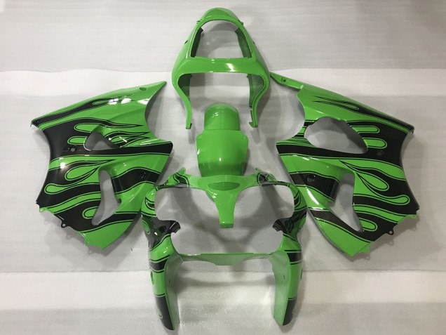 Carénages Moto Kawasaki ZX6R 2000-2002 - Vert Noir Flamme