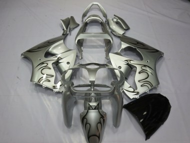 Carénages Moto Kawasaki ZX6R 2000-2002 - Argent Noir Flamme