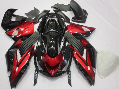 Carénages Moto Kawasaki ZX14R 2006-2011 - Rouge Noir Brillant Bande