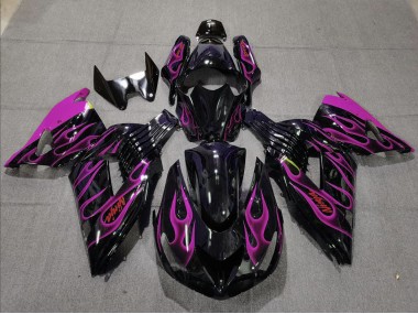 Carénage Moto Kawasaki ZX14R 2006-2011 - Noir Brillant Violet Flamme