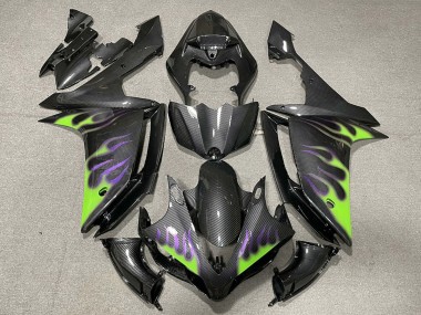 Carénages Moto Yamaha R1 2007-2008 - Fibre de Carbone Vert Violet Flamme