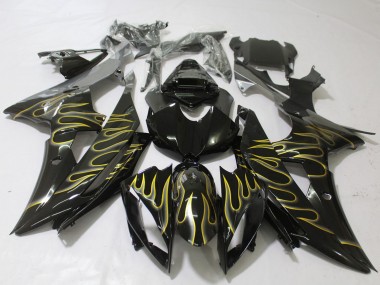 Carénages Moto Yamaha R6 2008-2016 - Noir Brillant Or Flamme