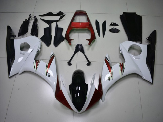 Carénages Moto Yamaha R6 2003-2004 - Blanc Rouge Noir Brillant