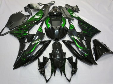 Carénages Moto Yamaha R6 2006-2007 - Noir Brillant Vert Flamme