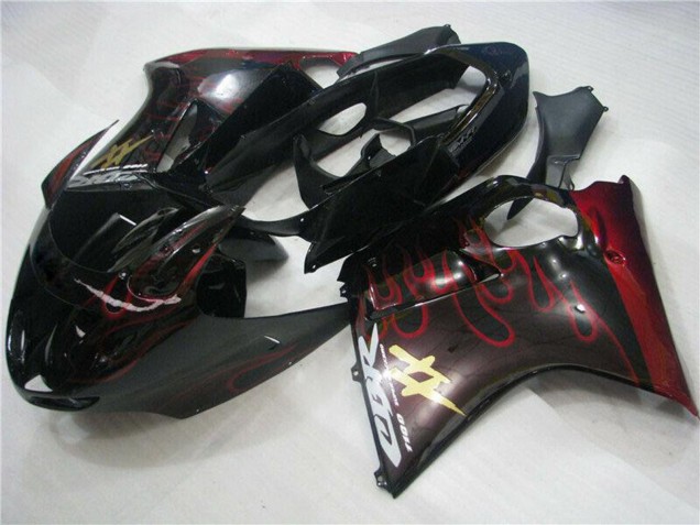 Carénages Moto ABS Honda CBR1100XX Blackbird 1996-2007 - Noir Brillant Rouge Flamme