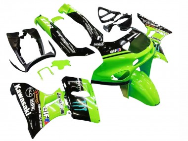 Carénages Moto Kawasaki ZZR600 1998-2003 - Vert Noir Brillant Bleu Monstre Elf Touch4 Bridgestone