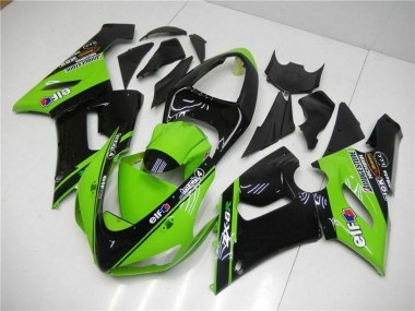 Carénages Moto Kawasaki ZX6R 2005-2006 - Vert Noir Brillant Elf