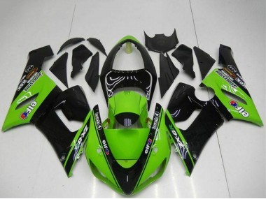 Carénages Moto Kawasaki ZX6R 2005-2006 - Vert Noir Brillant Elf