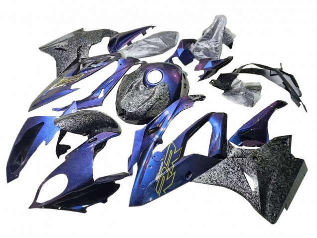 Carénages Moto BMW S1000RR 2015-2016 - Pente Violet Bleu Fibre de Carbone Forgée