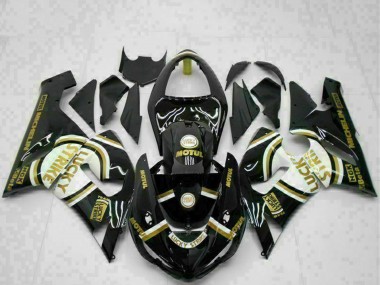Carénages Moto Kawasaki ZX6R 2005-2006 - Noir Brillant Blanc Or Lucky Strike