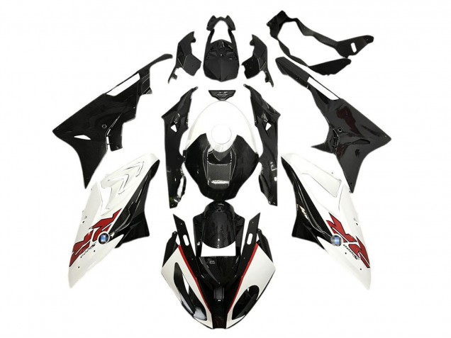 Carénages Moto BMW S1000RR 2015-2016 - Blanc Noir Fibre de Carbone