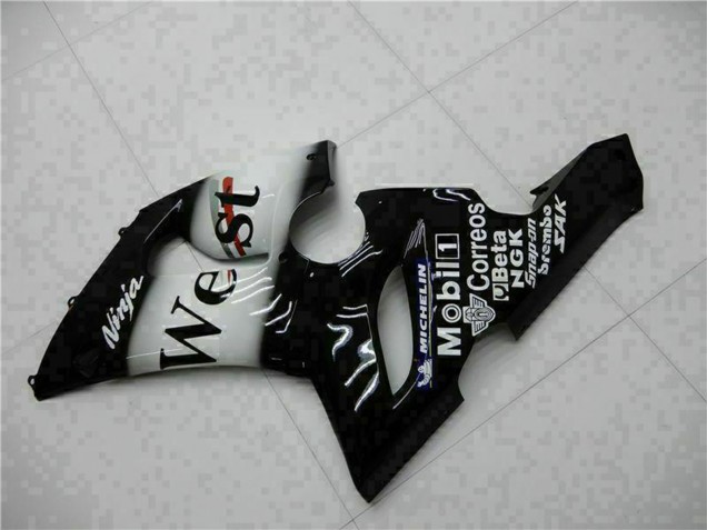 Carénages Moto Kawasaki ZX6R 2005-2006 - Noir Brillant Blanc West