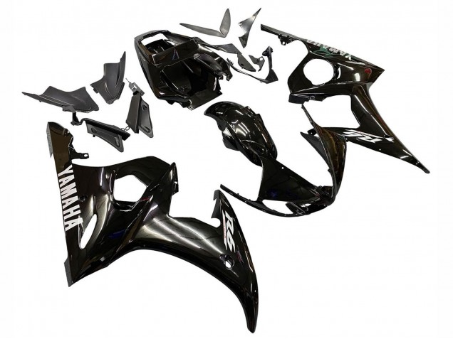 Carénages Moto Yamaha YZF R6 2003-2004 - Noir Brillant Blanc Décalque