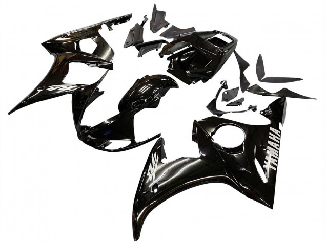 Carénages Moto Yamaha YZF R6 2003-2004 - Noir Brillant Blanc Décalque