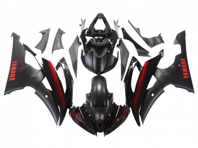 Carénages Moto Yamaha YZF 600 R6 2008-2016 - Noir Brillant Noir Mat Rouge Bande