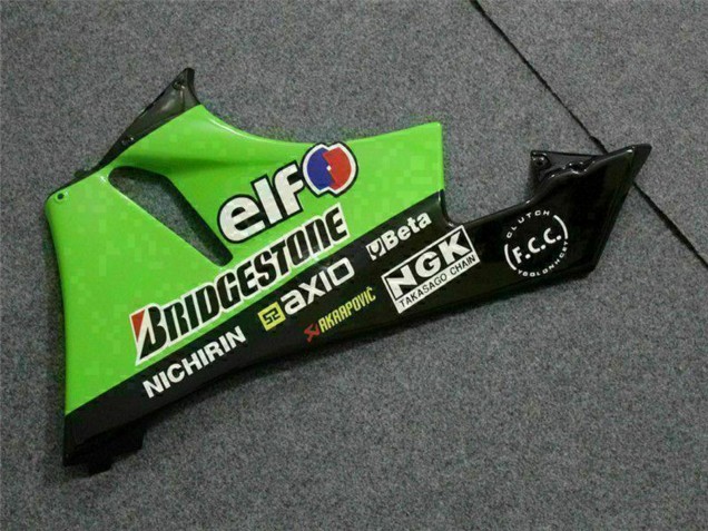 Carénages Moto Kawasaki ZX6R 2009-2012 - Vert Noir Brillant Elf Touch4 Bridgestone