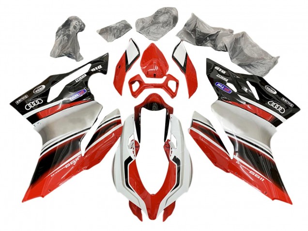 Carénages Moto Ducati 1199 2011-2014 - Argent Rouge Noir Brillant