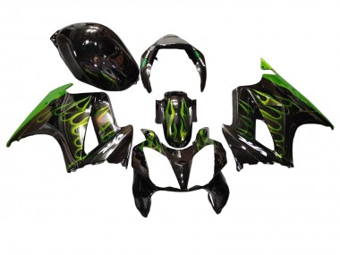 Carénages Moto Honda VFR 800 2002-2013 - Noir Brillant Vert Flamme