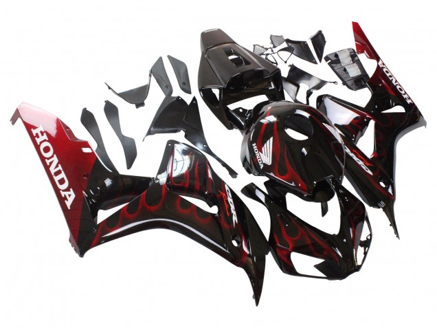 Carénage Moto Honda CBR1000RR 2006-2007 - Noir Brillant Rouge Flamme