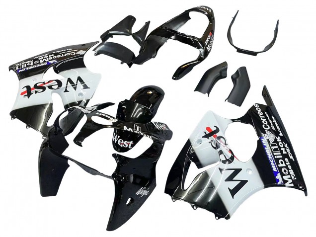 Carénages Moto Kawasaki ZX6R 2000-2002 - Noir Brillant Blanc West Michelin