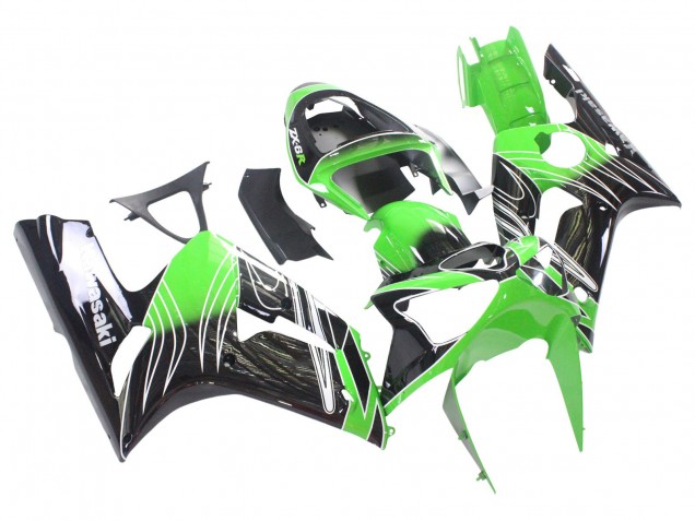 Carénages Moto Kawasaki ZX6R 2003-2004 - Vert Blanc Noir