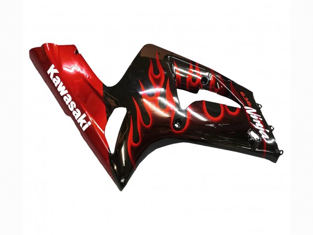 Carénages Moto Kawasaki ZX6R 2003-2004 - Noir Brillant Rouge Flamme