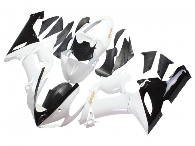 Carénages Moto Kawasaki ZX6R 2005-2006 - Blanc Noir Or Ninja