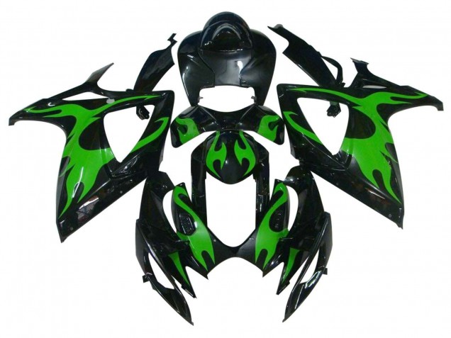 Carénages Moto Suzuki GSXR 600 / GSXR 750 2004-2005 - Noir Brillant Vert Flamme