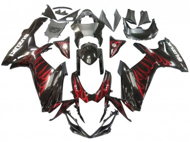 Carénages Moto Suzuki GSXR 600 / GSXR 750 2011-2024 - Noir Brillant Rouge Flamme