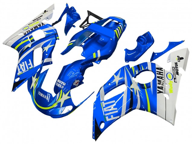 Carénages Moto Yamaha YZF 600 R6 1998-2002 - Blanc Bleu Jaune Néon Fiat Motul Michelin