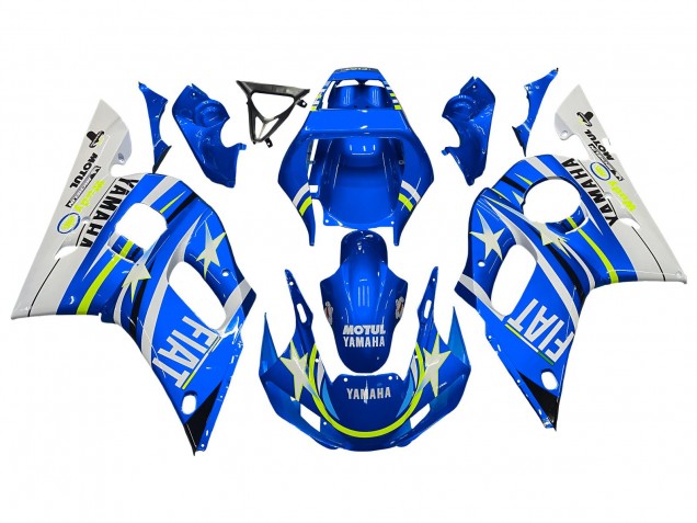 Carénages Moto Yamaha YZF 600 R6 1998-2002 - Blanc Bleu Jaune Néon Fiat Motul Michelin