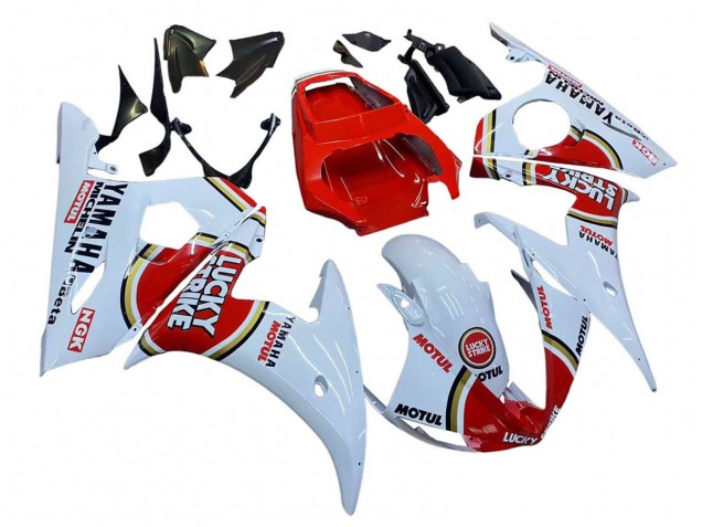 Carénages Moto Yamaha YZF R6 2003-2004 - Blanc Rouge Lucky Strike Motul