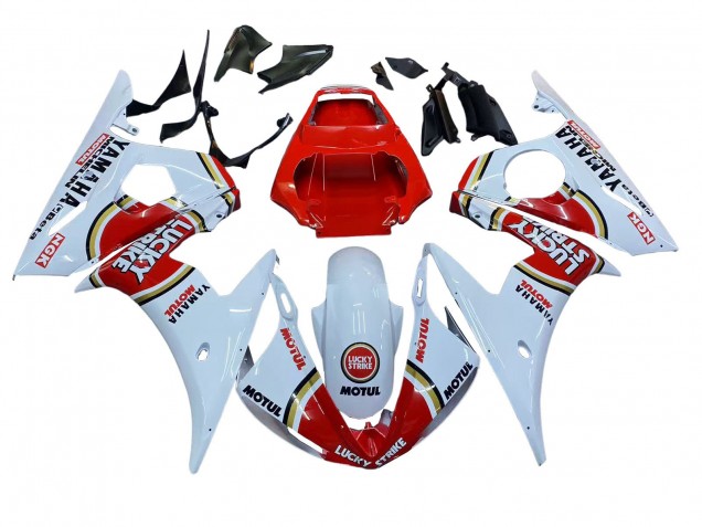 Carénages Moto Yamaha YZF R6 2003-2004 - Blanc Rouge Lucky Strike Motul