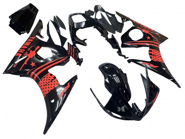 Carénage Moto Yamaha YZF R6 2003-2004 - Noir Brillant Rouge