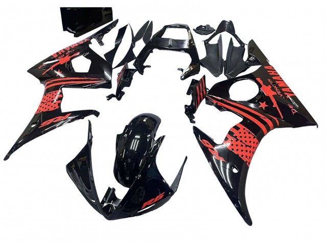 Carénage Moto Yamaha YZF R6 2003-2004 - Noir Brillant Rouge