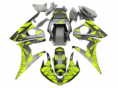 Carénages Moto Yamaha YZF R6 2003-2004 - Vert Néon Noir Mat Geometric