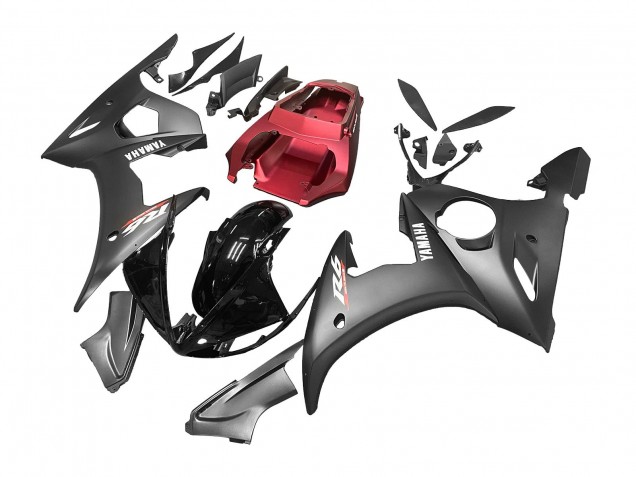Carénages Moto Yamaha YZF R6 2003-2004 - Rouge Noir Brillant Noir Mat